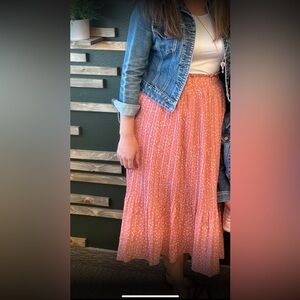 Pink Maxi Skirt with White Polka Dots